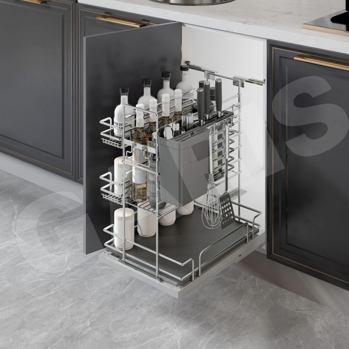 Giá gia vị dao thớt GARIS GMV2 inox 304 bóng gương nan oval cao cấp