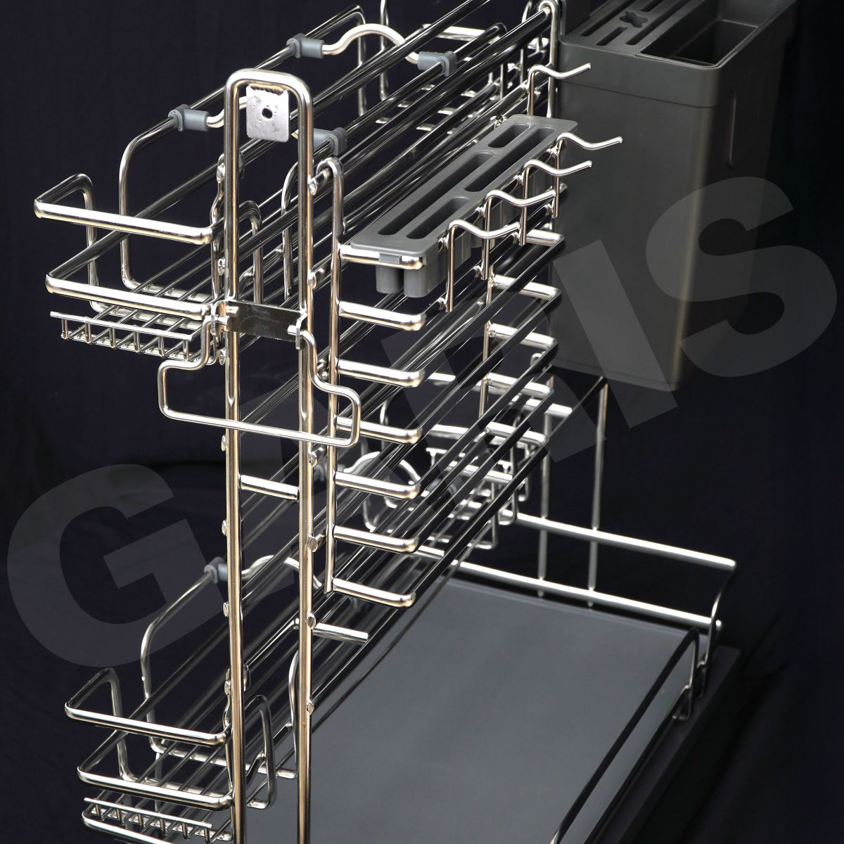 Giá dao thớt gia vị GARIS GMV2 inox 304 bóng gương lắp đặt tủ bếp dưới