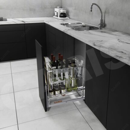 Giá dao thớt gia vị chai lọ rổ nan dẹt cánh kéo GARIS GMC230 inox 304 mạ chrome 5 lớp