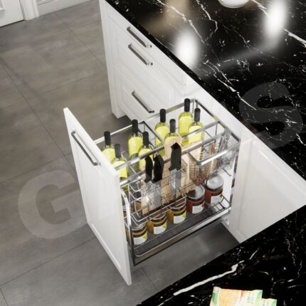 Giá dao thớt gia vị chai lọ rổ nan dẹt cánh kéo GARIS GME235 inox 304 xước mờ 350mm