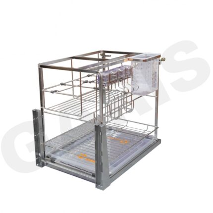 Giá dao thớt gia vị chai lọ rổ nan dẹt cánh kéo GARIS GME240 inox 304 xước mờ 400mm