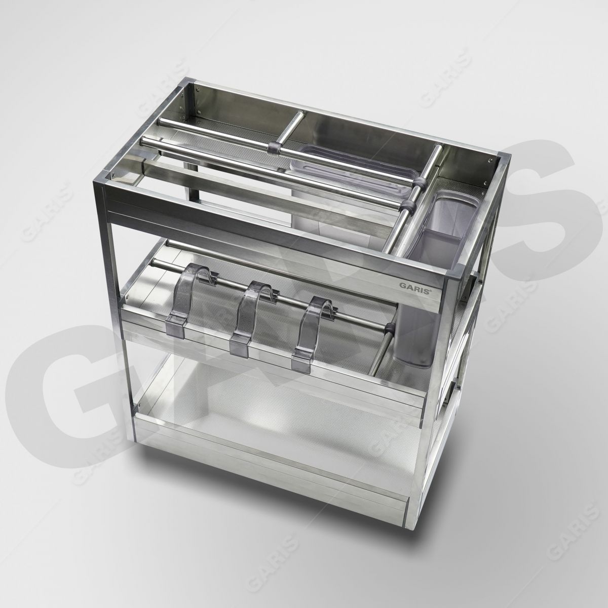 Giá dao thớt gia vị GARIS GMB130 inox hộp cánh kéo 300mm tủ bếp dưới
