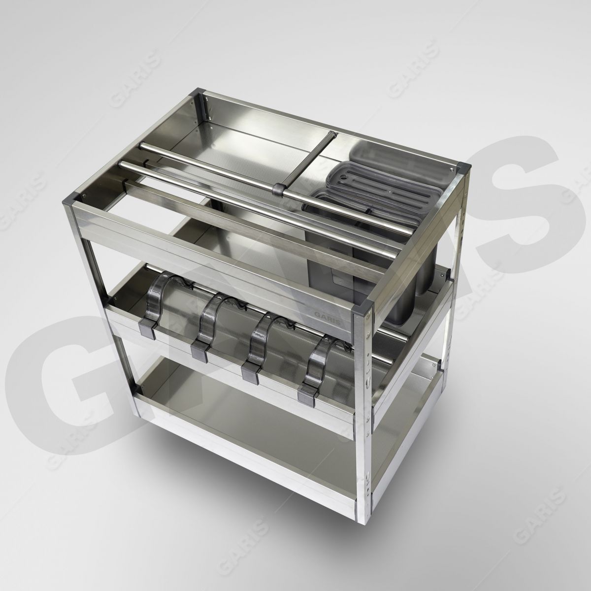 Giá dao thớt gia vị chai lọ cánh kéo GARIS GMB135 inox hộp CARBONIS 350mm