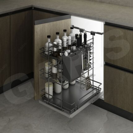 sắp xếp giá bát đĩa cố định tủ bếp – giá dao thớt gia vị GMN2 bố trí gọn gàng cạnh giá bát đĩa 2026