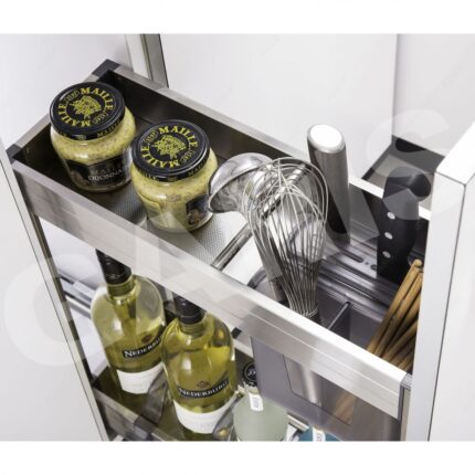 Giá gia vị chai lọ cánh kéo GARIS GKB120 inox hộp CARBONIS tủ bếp dưới 200mm