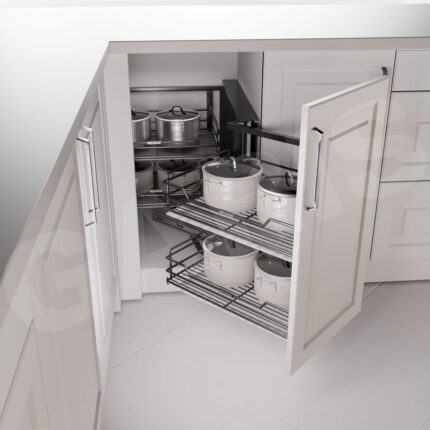 Hệ góc liên hoàn nan oval titan phụ kiện ray trượt cửa lùa tủ bếp cao cấp