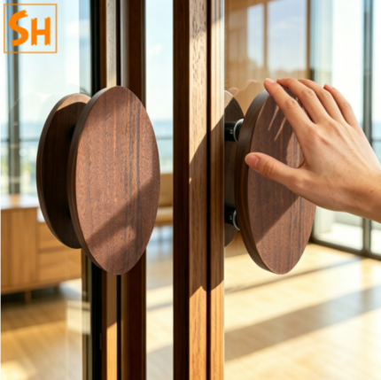 Tay nắm cửa kính showroom màu gỗ Walnut JY9102