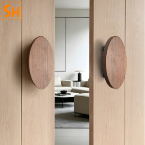Tay nắm cửa kính showroom màu gỗ Walnut JY9102 4