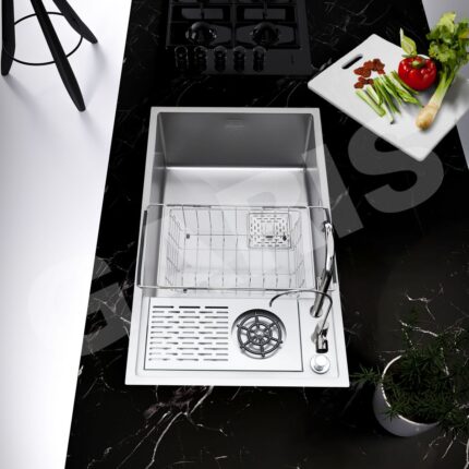 Bồn rửa bát 1 hố to có máy rửa cốc chén inox 304 GARIS MST1182 nhìn tổng thể