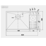 Bản vẽ kỹ thuật kích thước bồn rửa bát 1 hố GARIS MST1182 D820 R480 S230mm