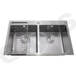 Bồn rửa bát 2 hố cân GARIS GST2382 nhìn từ trên 2 hố đều 372x382mm