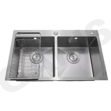 Bồn rửa bát 2 hố cân GARIS GST2382 nhìn từ trên 2 hố đều 372x382mm