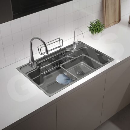 Bồn rửa chén 1 hố to phủ nano màu titan GARIS GST1178 inox 304 D780mm