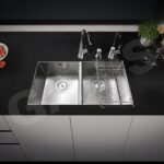 Chậu rửa bát 2 hố cân âm bàn đá GARIS GSU2180 inox 304 vân LinenShield-X Ultra Defense