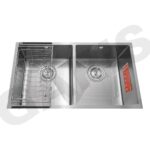 Nhìn từ trên chậu rửa bát 2 hố cân GARIS GSU2180 mỗi hố 375x375mm đáy vát chữ X