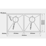 Bản vẽ kỹ thuật kích thước chậu rửa bát 2 hố cân âm bàn đá GARIS GSU2180 D810 R440 S220mm