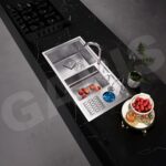 Chậu rửa bát 2 hố lệch có máy rửa cốc chén inox 304 GARIS MS22.96 nhìn từ trên xuống