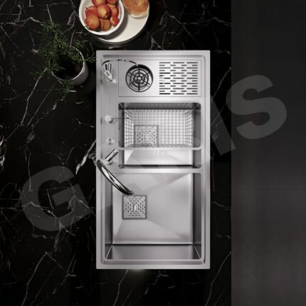 Chậu rửa bát 2 hố lệch GARIS MS22.96 inox 304 vân LinenShield chống xước góc chụp 2
