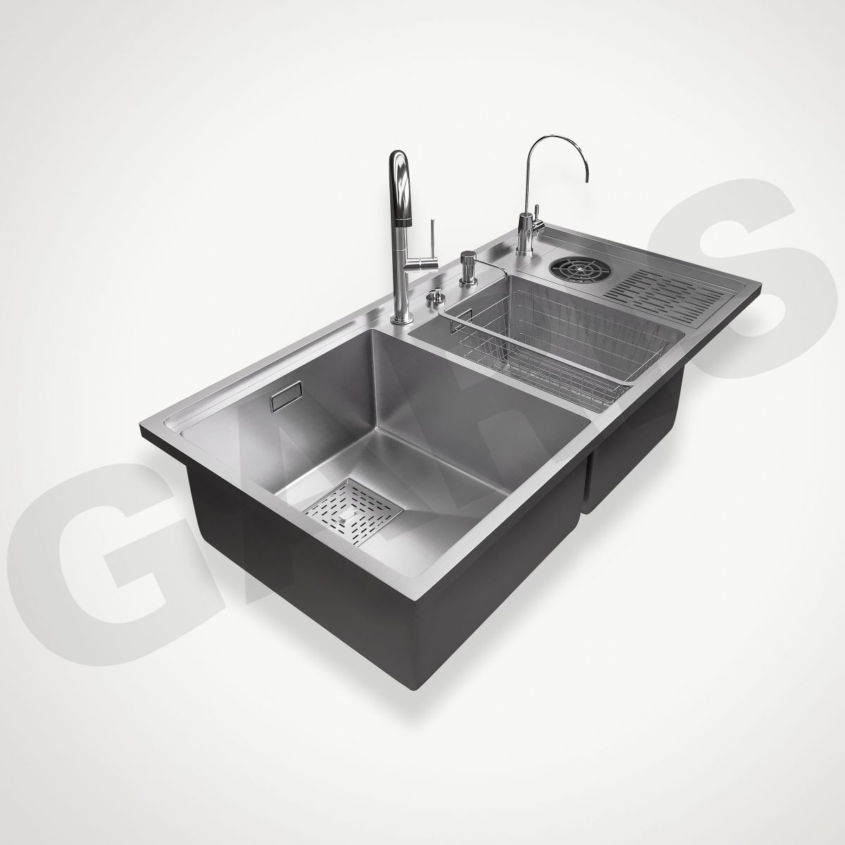 Chậu rửa bát 2 hố lệch GARIS MS22.96 chi tiết bề mặt vân LinenShield-X Ultra Defense