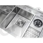 Chậu rửa bát 2 hố lệch GARIS MS22.96 rổ ráo nước thép phủ nano đi kèm