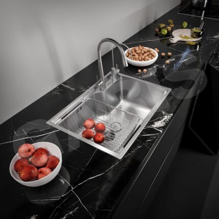 Chậu rửa chén 1 hố nhỏ GARIS GST1158 inox 304 bề mặt xước mờ D580mm