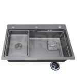 Chậu rửa inox 1 hố to GARIS GST1175 kèm hố phụ rời phủ nano màu titan