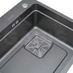 Chi tiết bề mặt phủ nano màu titan chậu rửa inox 1 hố to tích hợp hố phụ rời GARIS GST1175
