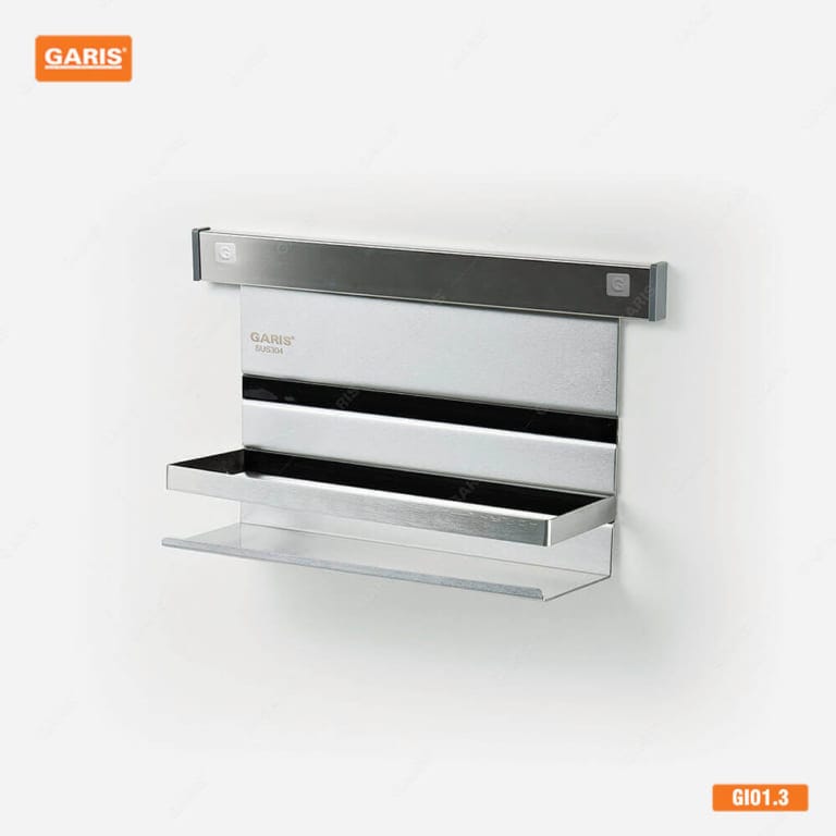 Giá để gia vị có thanh chắn GARIS GI01.3 inox 304 phụ kiện tủ bếp giá treo inox