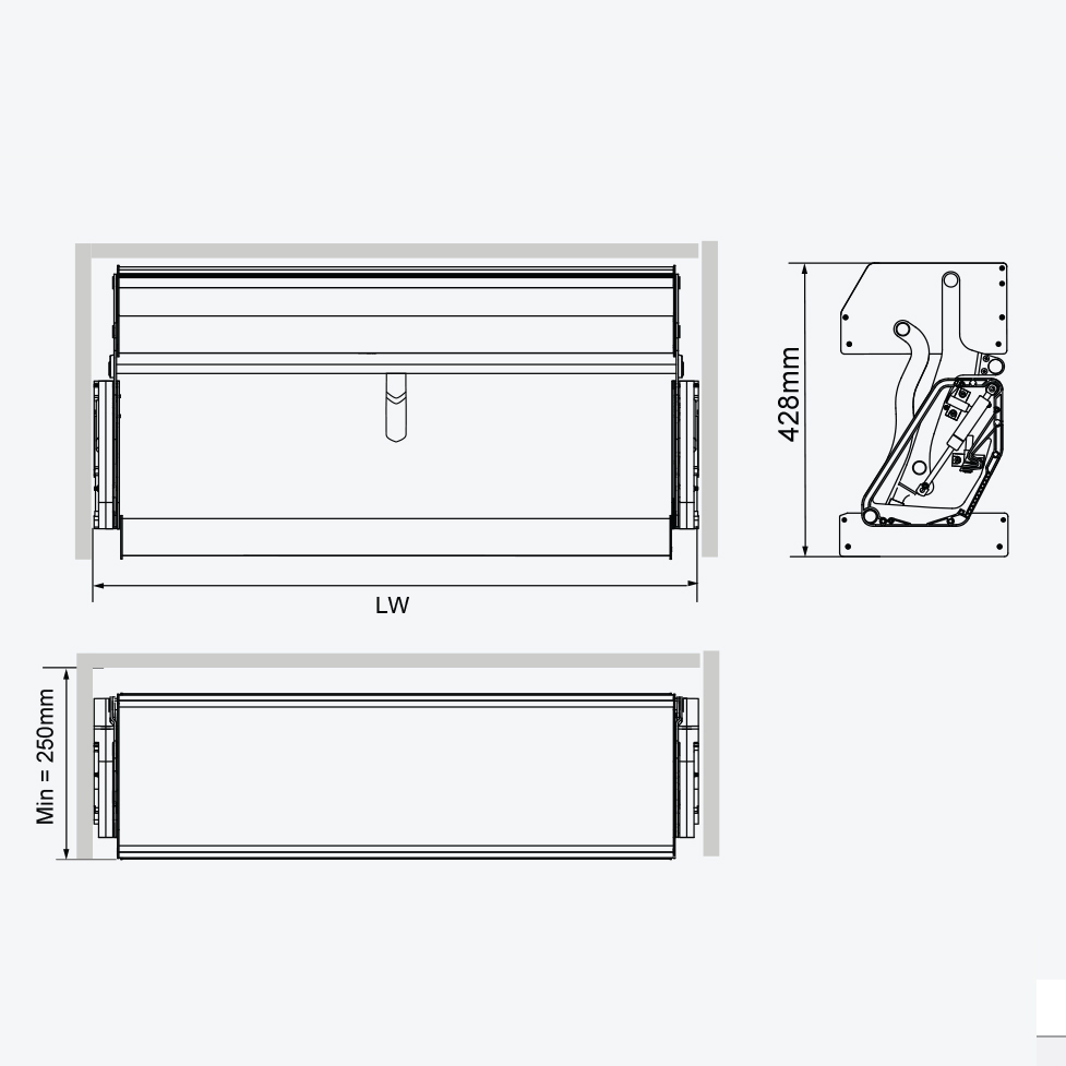 Bản vẽ kỹ thuật giá gia vị nâng hạ GARIS GL05 thông số kích thước tủ 700mm 800mm