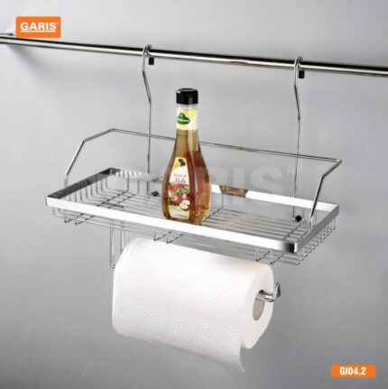 Giá treo gia vị và cuộn giấy GARIS GI04.2 inox 304 mạ chrome phụ kiện tủ bếp