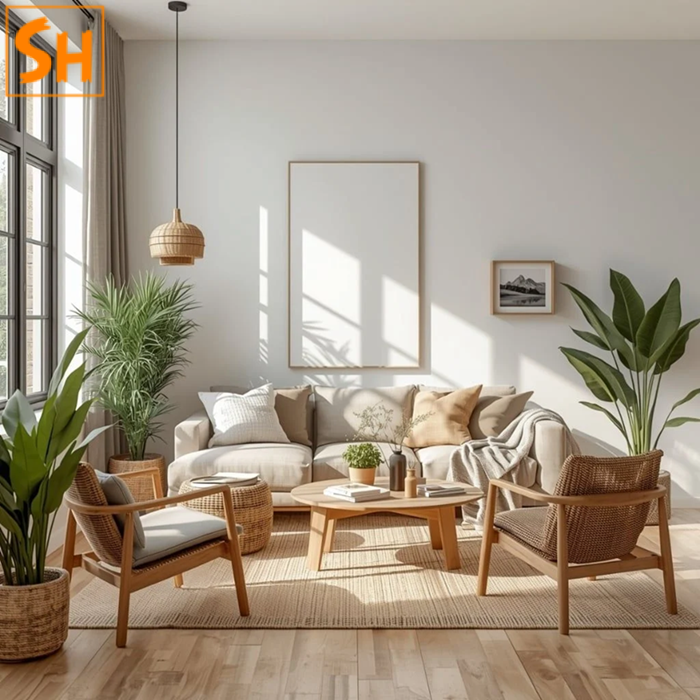 Màu sắc nội thất 2026 – phòng khách ấm áp với gam màu sáng sang trọng