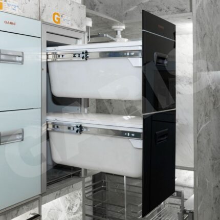 Thùng đựng gạo 20kg mặt kính đen GARIS MRB730 chi tiết khoang chứa gạo nhựa ABS