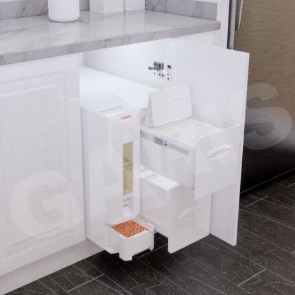 Thùng đựng gạo 30kg GARIS GRP945 mở ra 3 khoang chứa gạo độc lập 5kg 10kg 15kg