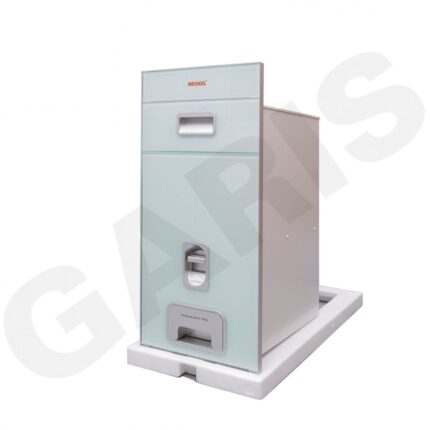 Thùng đựng gạo 15kg mặt kính trắng xanh GARIS MRW630 lắp thực tế tủ bếp dưới 300mm
