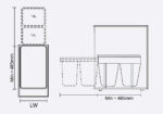 Bản vẽ kỹ thuật thùng rác đôi trong tủ GARIS GWG63 kích thước chi tiết