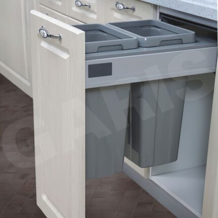 Thùng rác đôi trong tủ nhựa ABS GARIS GWP74 36L ghi xám cánh kéo ray hộp giảm chấn