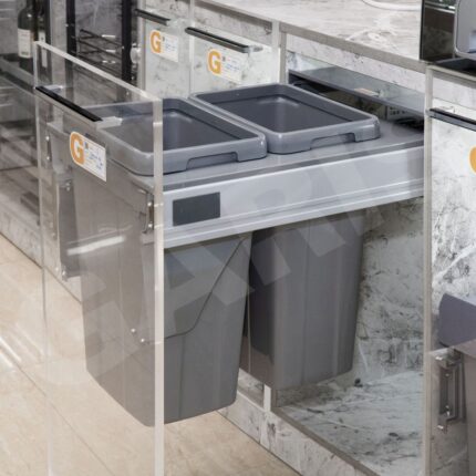 Chi tiết ray hộp giảm chấn bắt vách thùng rác đôi trong tủ GARIS GWP74
