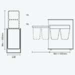 Bản vẽ kỹ thuật thùng rác đôi trong tủ GARIS GWP74 kích thước lắp đặt chi tiết