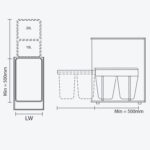 Bản vẽ kỹ thuật thùng rác đôi trong tủ GARIS GWW63 kích thước chi tiết