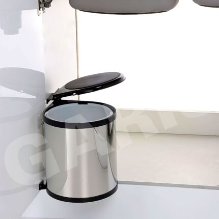 Thùng rác gắn cánh tủ inox GARIS GW05.07 7L vỏ inox bóng lõi nhựa ABS cánh mở tủ 400mm