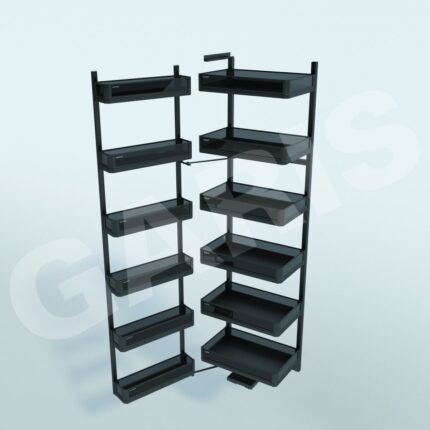 Tủ đồ khô 6 tầng rổ nhôm vách kính tối GARIS GSD645 toàn cảnh cánh mở