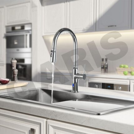 Vòi rửa bát cảm ứng điện tử inox 304 bóng gương GARIS MF01M S257×C455mm có dây rút