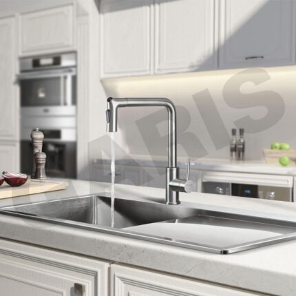 Vòi rửa bát có dây rút inox 304 xước mờ GARIS GF17E S285×C359mm thiết kế độc quyền