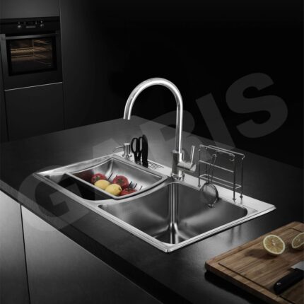 Vòi rửa bát nóng lạnh inox 304 bóng gương không dây rút GARIS GF5M S250×C370mm
