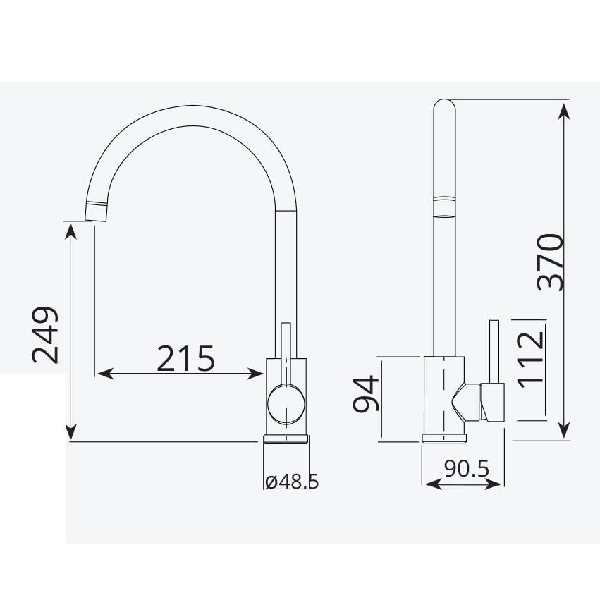 Bản vẽ kỹ thuật vòi rửa bát GARIS GF5M kích thước S250×C370mm