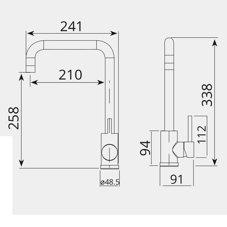Bản vẽ kỹ thuật vòi rửa bát GARIS GF6M kích thước S241×C338mm