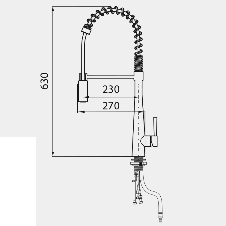 Bản vẽ kỹ thuật vòi rửa chén GARIS MF04E kích thước S270×C630mm