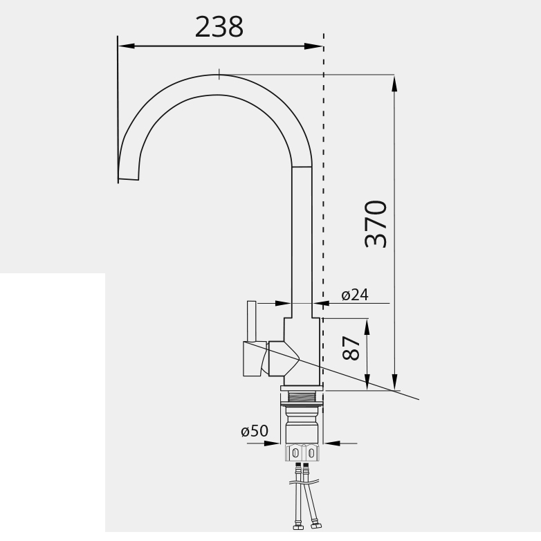 Bản vẽ kỹ thuật vòi rửa chén GARIS GF5E kích thước S238×C370mm