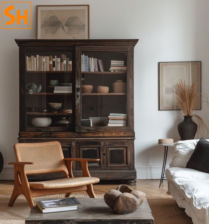 Chọn kích thước kệ sách mở vintage – decor vintage đồ sưu tầm trên kệ sách 2026