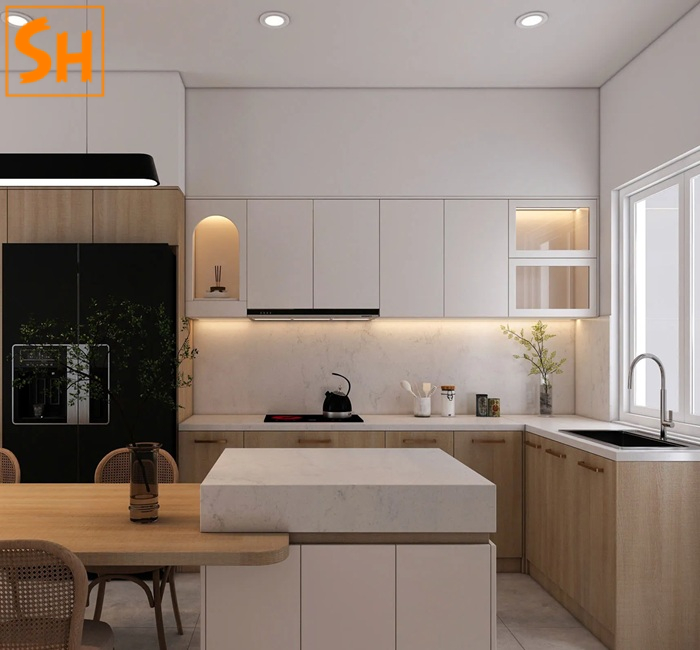 Tủ bếp chữ L tối ưu không gian diện tích căn bếp 2026